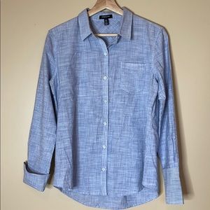 Kenneth Cole Blue & White Striped Plaid Shirt S
